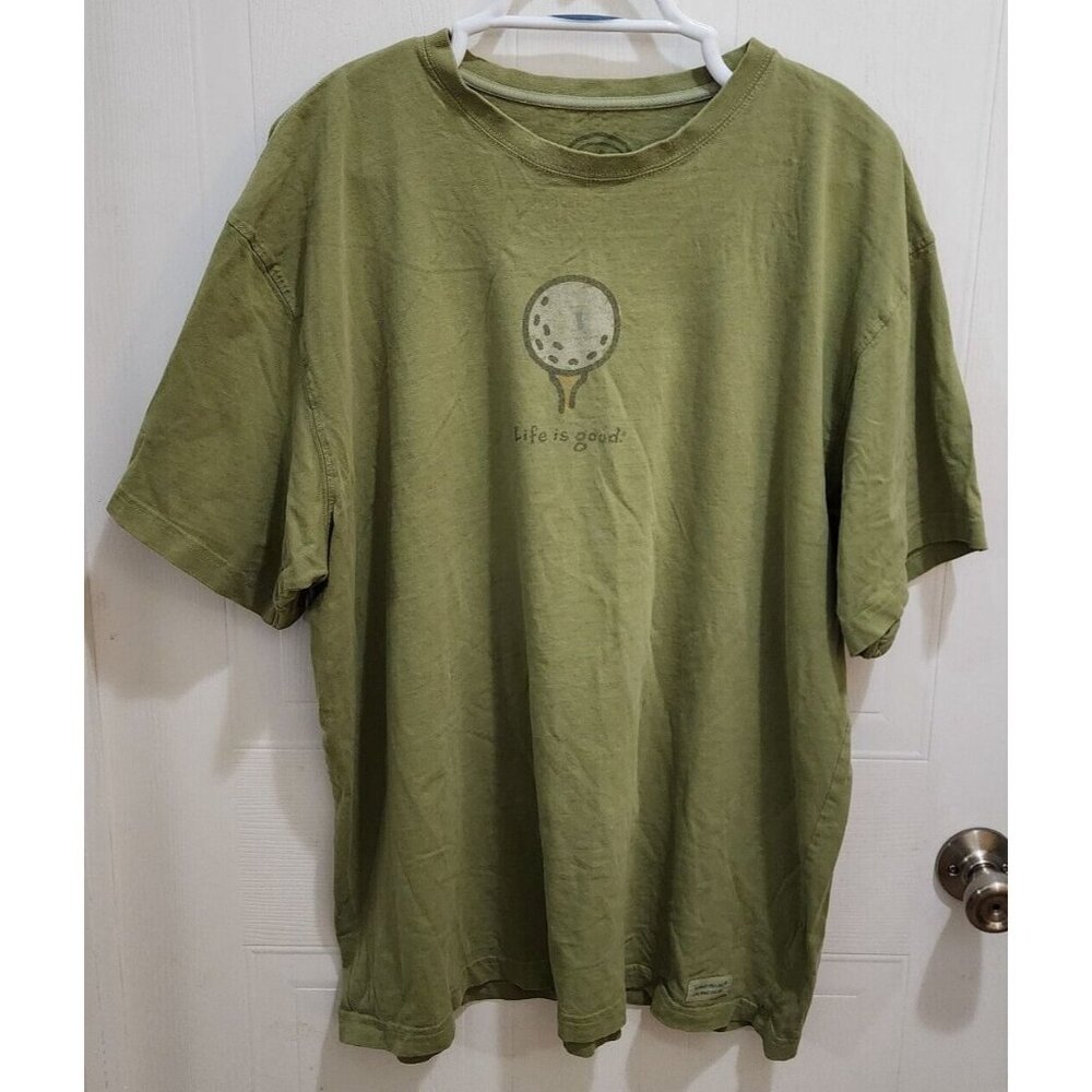 Life is Good Green Golf Ball Tee Graphic T‎ Shirt Size XL 100% Cotton